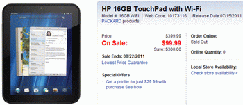 TouchPad with 16 GB memory foe 100$